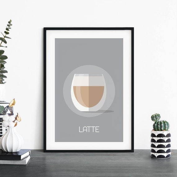 Latte Coffee Illustrative Print Wall Art 4x6 5x7 A4 A3 A2 A1