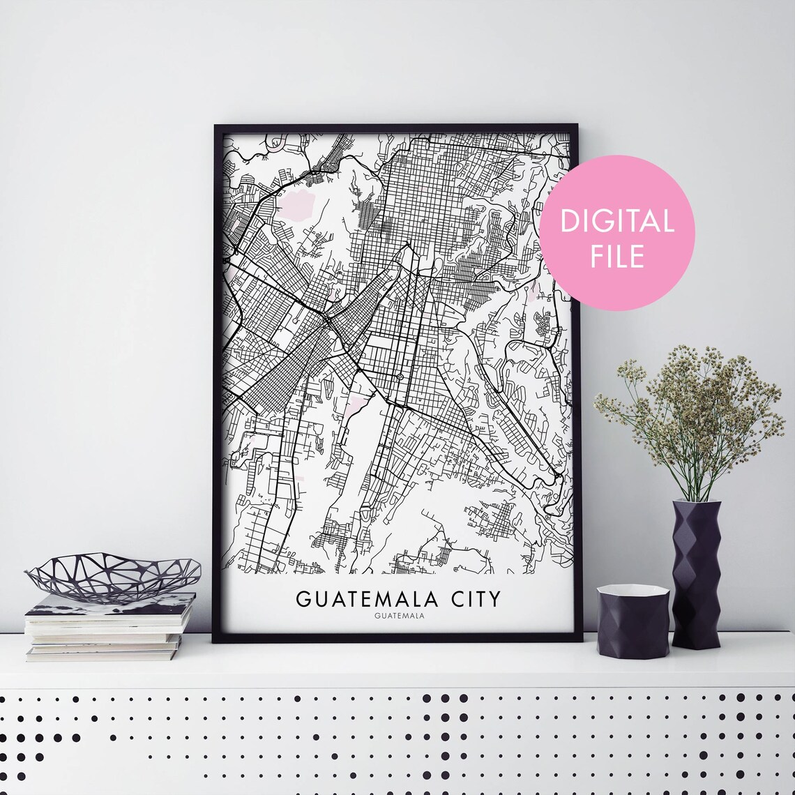 Guatemala City Minimal Street Map Digital Download Line Art Poster
