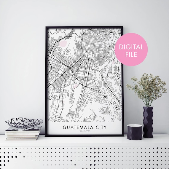 Guatemala City Minimal Street Map Digital Download Line Art Poster
