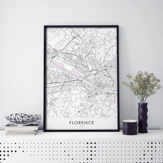 Florence Italy City Map Black Line Art Poster for Modern Decor