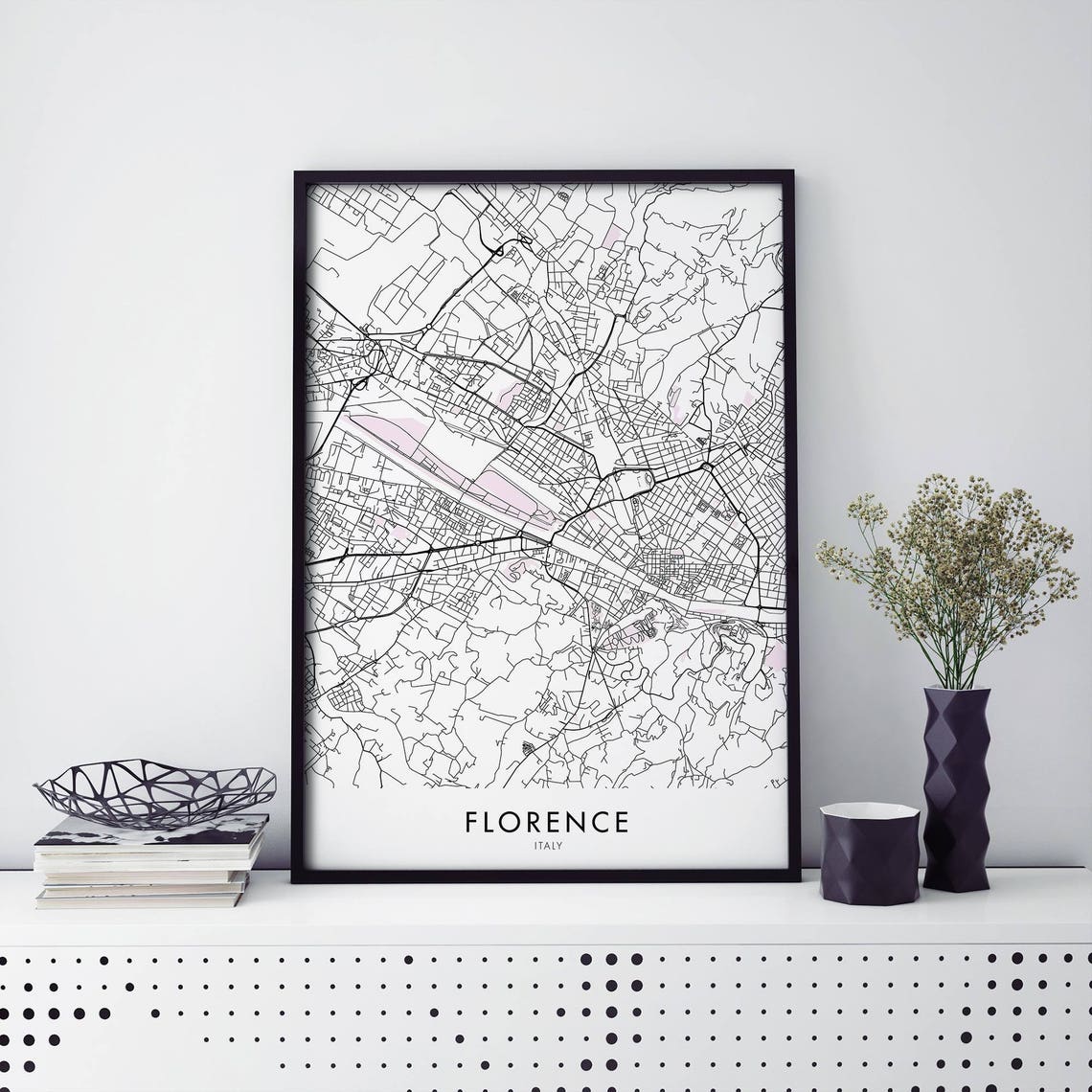 Florence Italy City Map Black Line Art Poster for Modern Decor