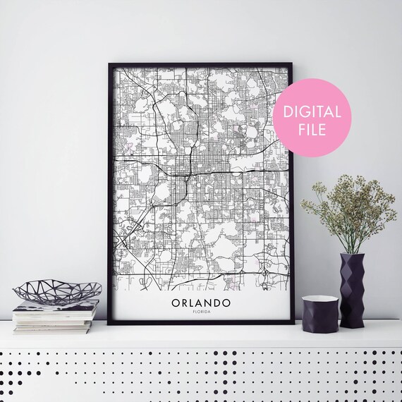 Orlando Florida Minimal City Map Street Line Digital Download Poster