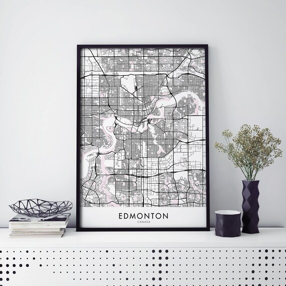 Edmonton Canada Monochrome City Street Map Grid Framed Style Poster