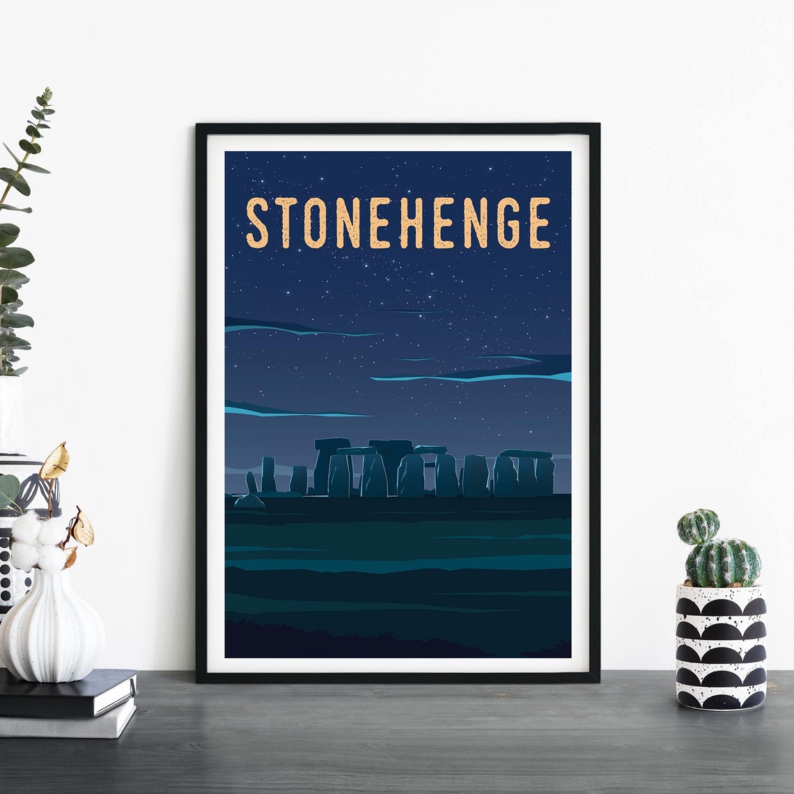 Stonehenge Ancient Stones Under a Vast Starry Night Sky Poster