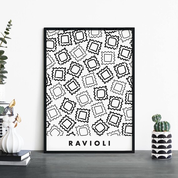Ravioli Pasta Pattern Black And White Minimalist Kitchen Food Poster