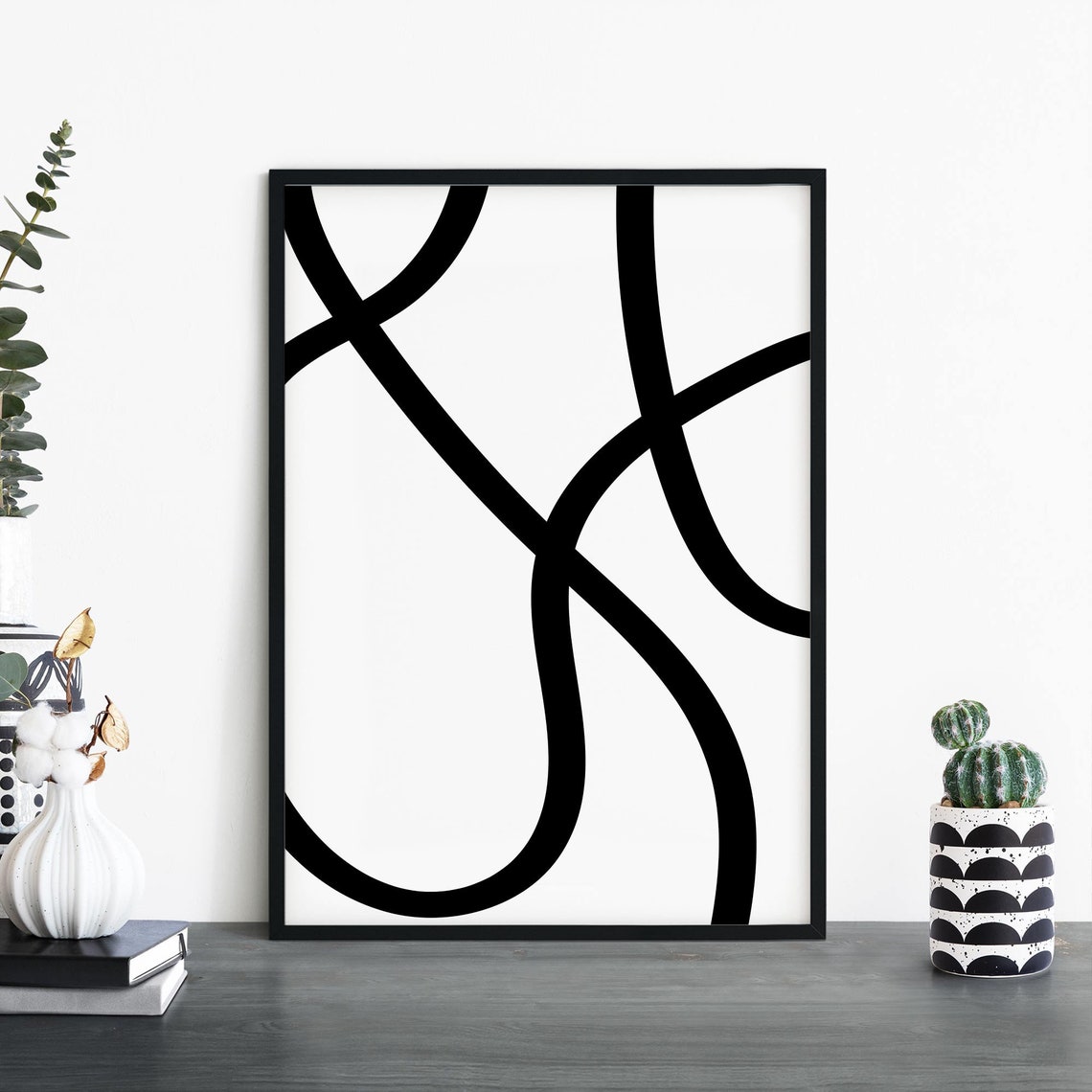 Scribbles No1 Black Wavy Lines White Modern Abstract Decor Poster