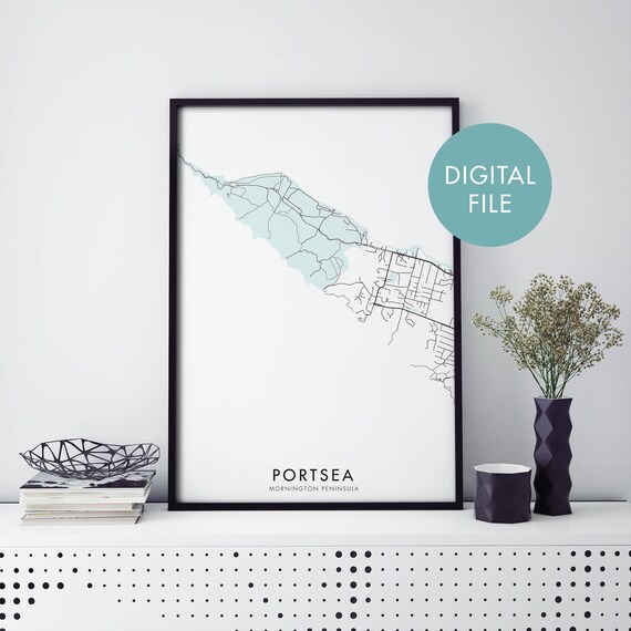 Portsea Mornington Peninsula Minimalist Coastal Map Black White Poster