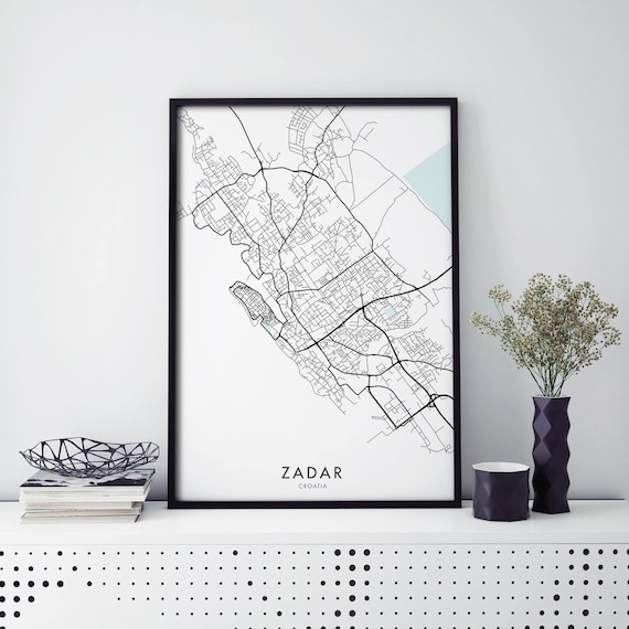 Zadar Croatia Minimalist Monochrome City Street Map Travel Poster