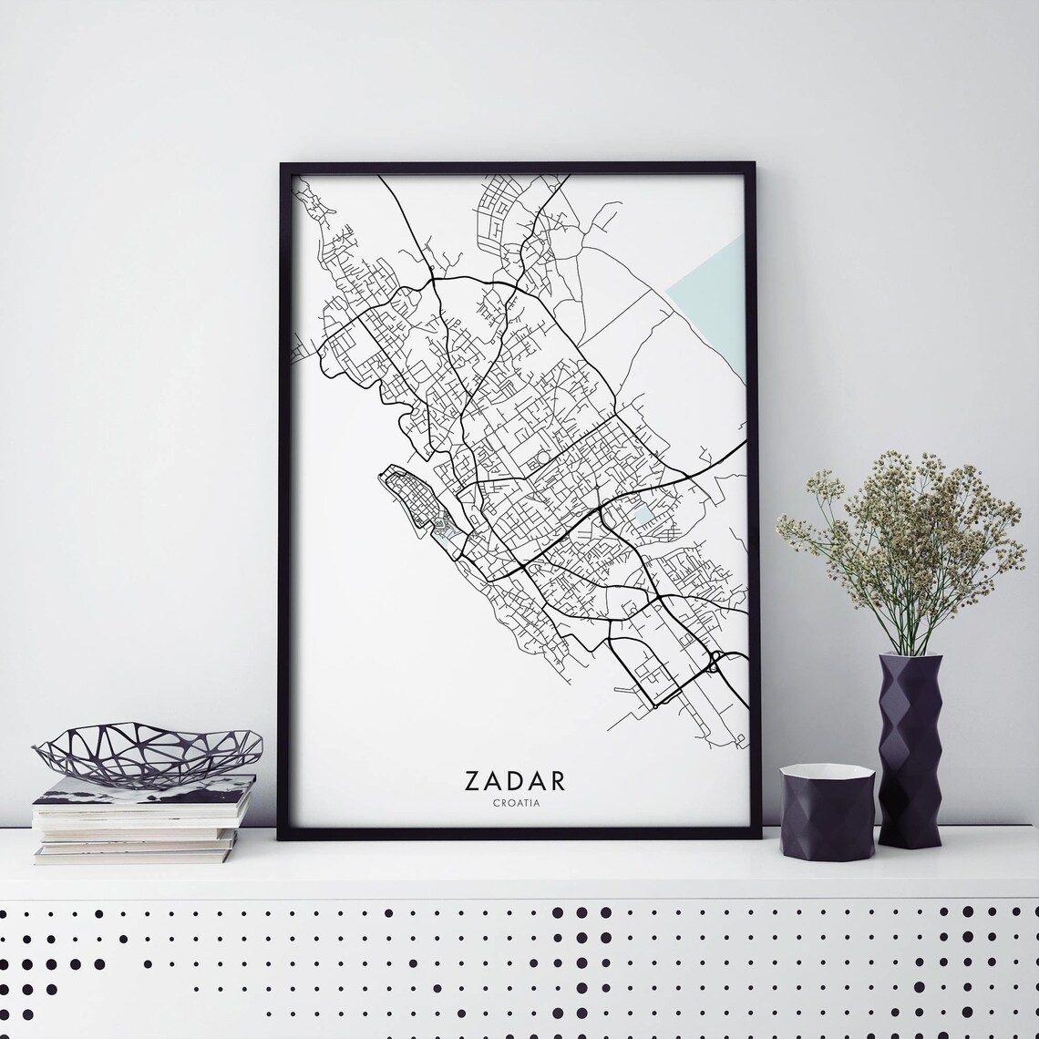 Zadar Croatia Minimalist Monochrome City Street Map Travel Poster