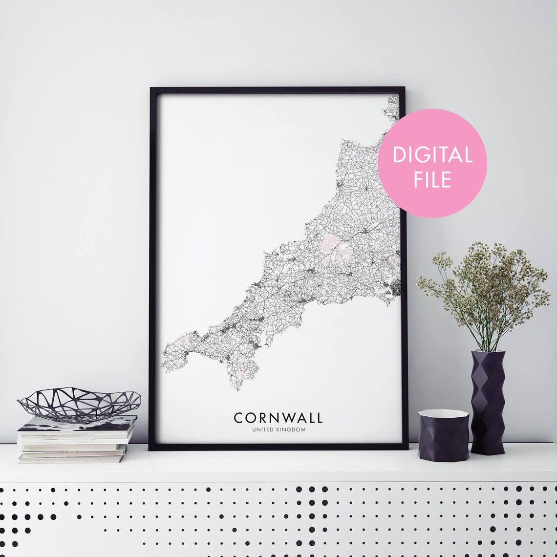 Cornwall United Kingdom Minimalist County Map Art Digital File Poster