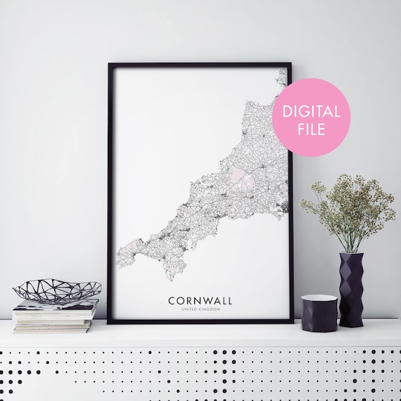 Cornwall United Kingdom Minimalist County Map Art Digital File Poster