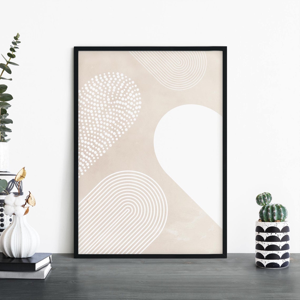 Fingers Beige Dotted Shapes White Arch Modern Abstract Poster