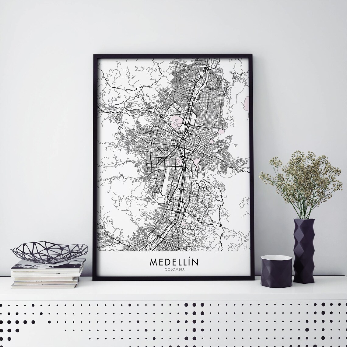 Medellín Colombia City Map, Travel Poster