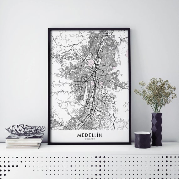 Medellín Colombia City Map, Travel Poster