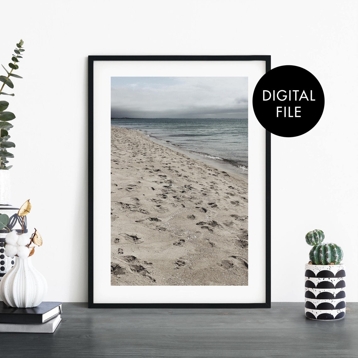 Footprints on Moody Beach Shoreline Photography Digital Print