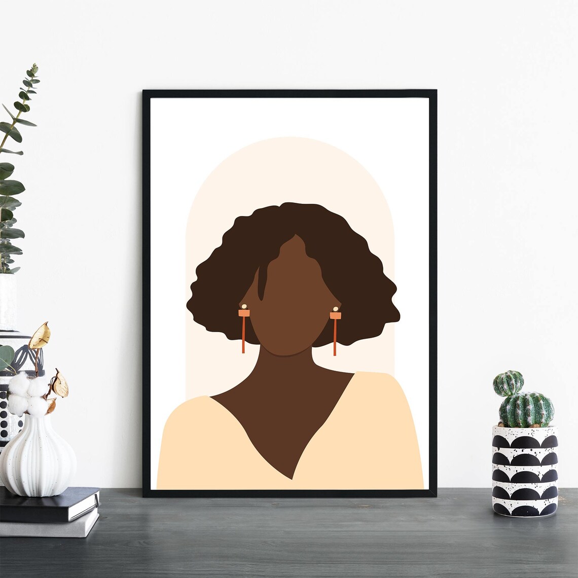Modern Woman Portrait No 4 Curly Hair Minimalist Fashion Poster