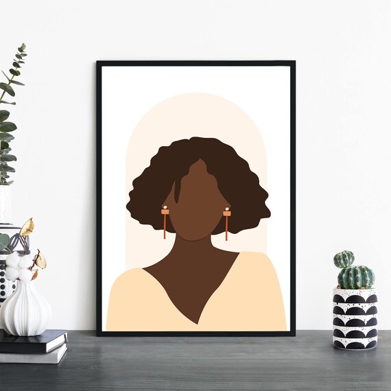 Modern Woman Portrait No 4 Curly Hair Minimalist Fashion Poster