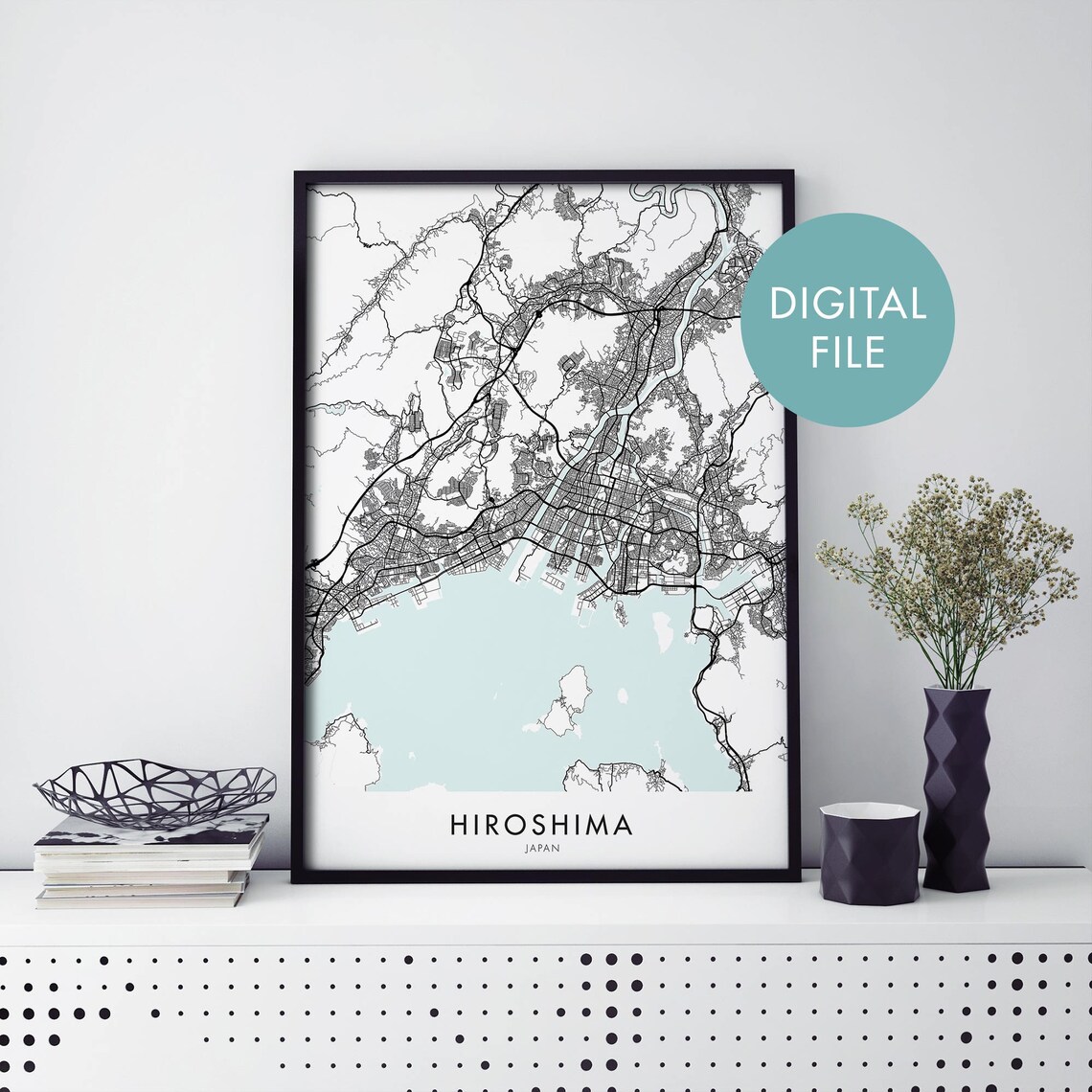 Hiroshima Japan City Map Art Print, Travel Map