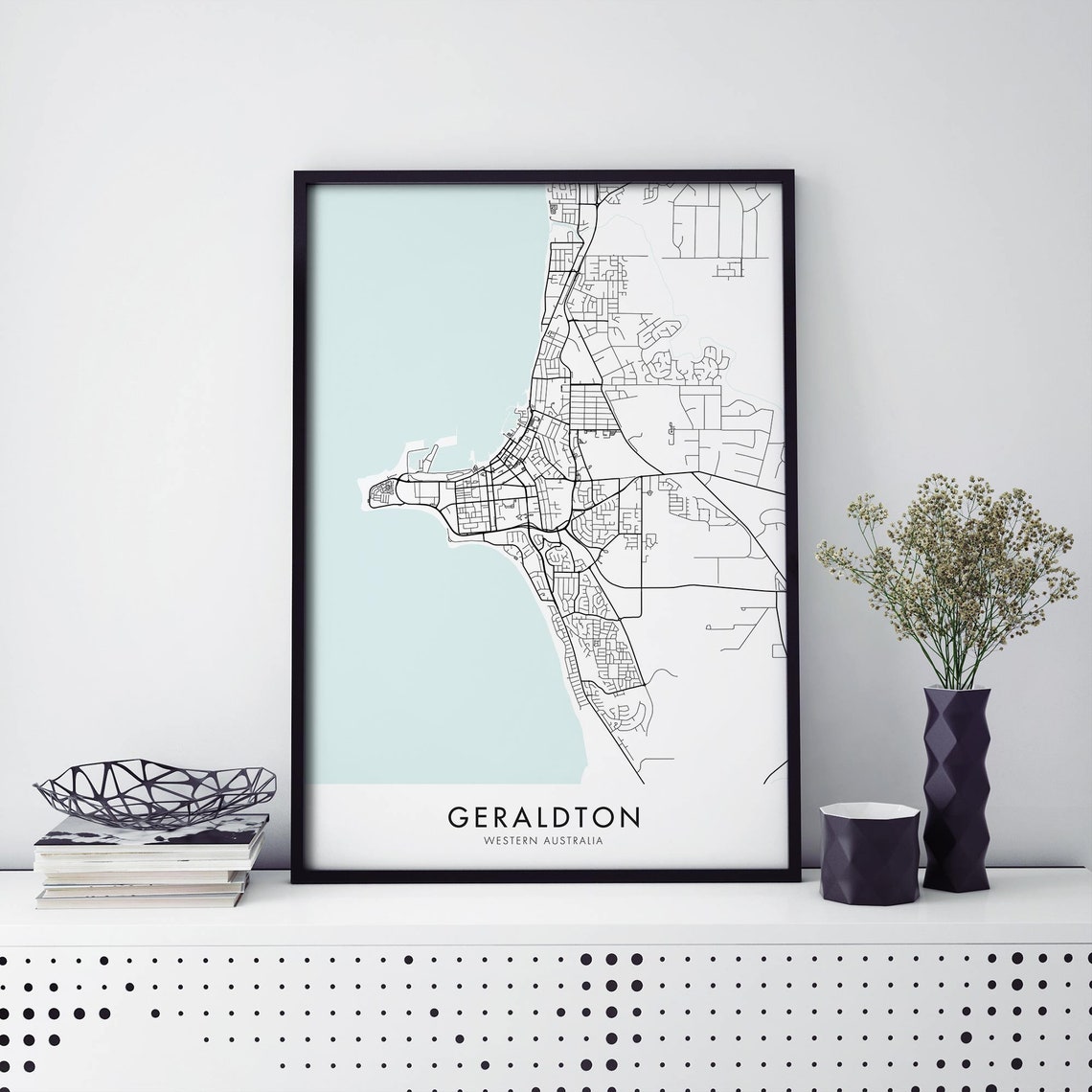 Geraldton Western Australia Coastal City Map Modern Art Poster