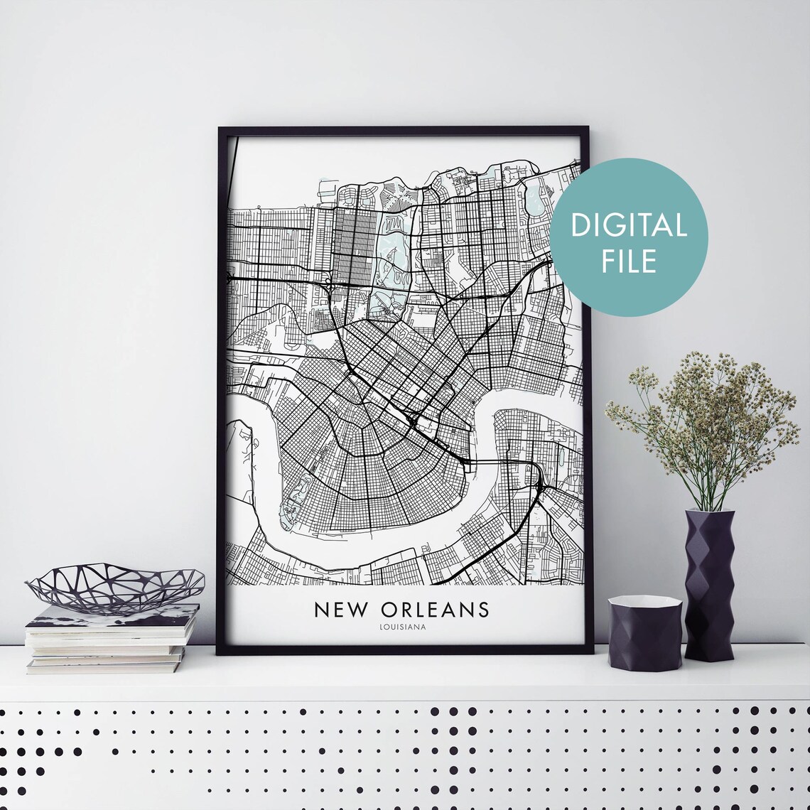 New Orleans Louisiana City Map Digital Download Line Art Poster
