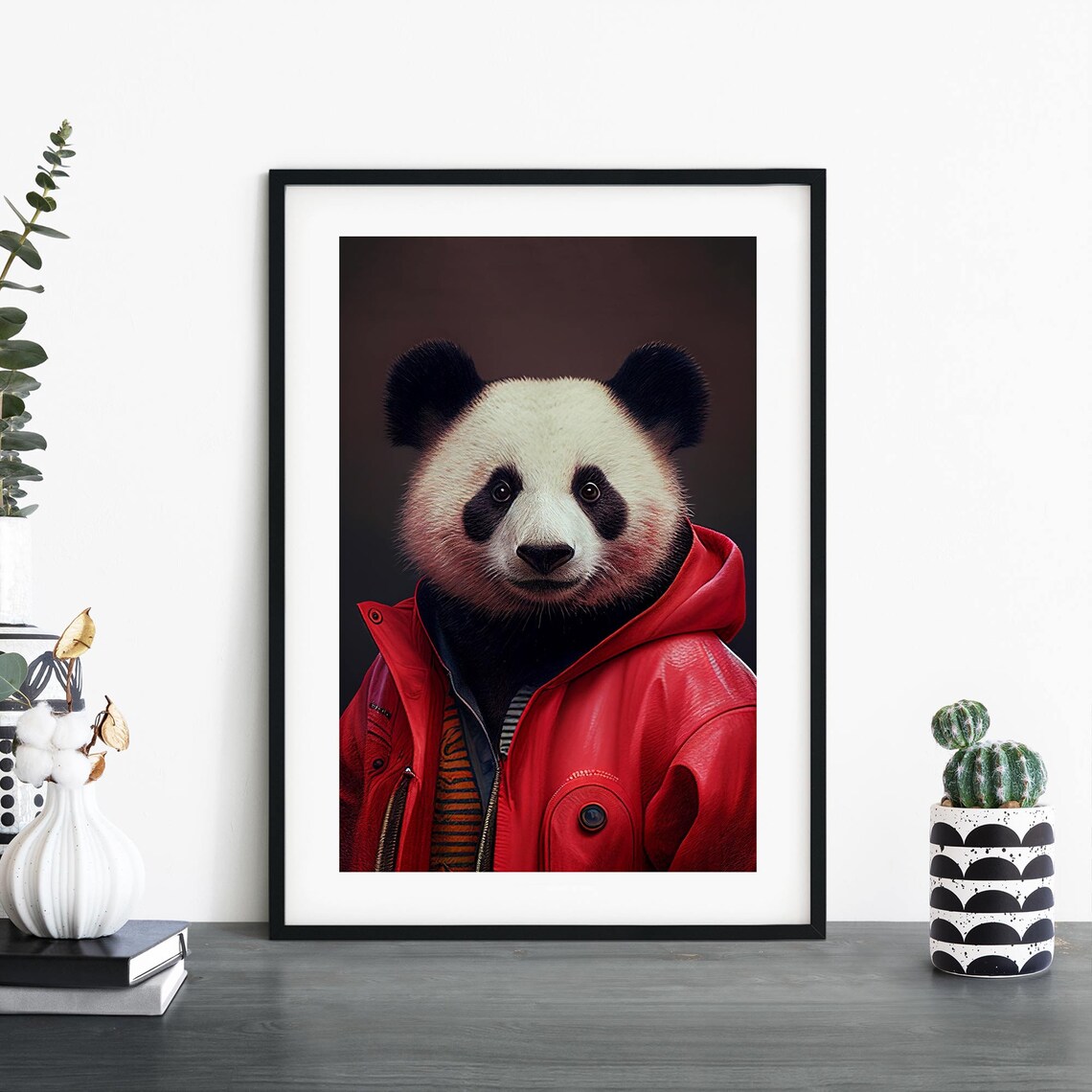 Panda In A Red Jacket Print Wall Art A4 A3 A2 A1