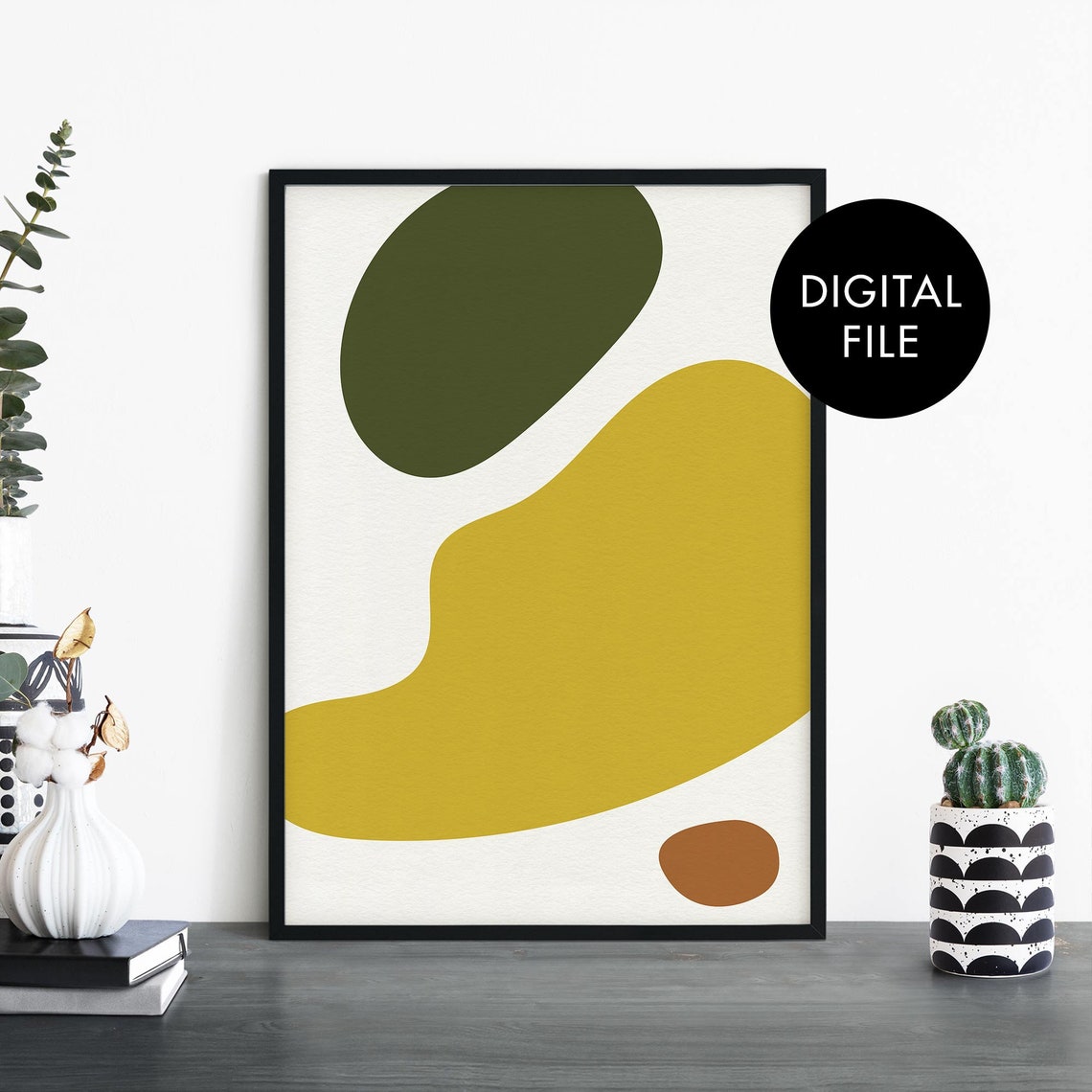 Organic Hues No9 Abstract Olive Mustard Earthy Shapes Art Poster