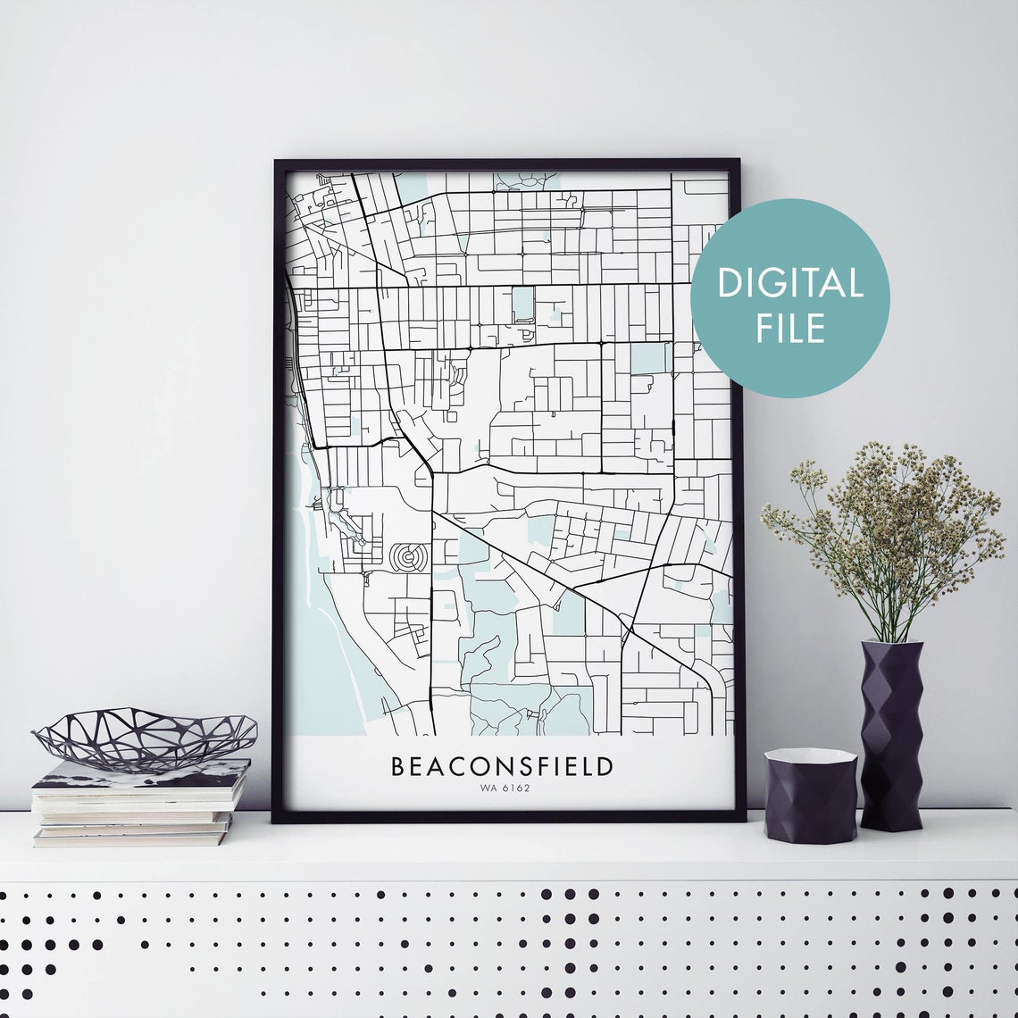 Beaconsfield Perth Australia Suburb Street Map Aqua Accent Print