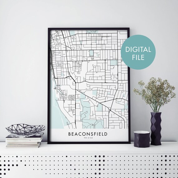 Beaconsfield Perth Australia Suburb Street Map Aqua Accent Print