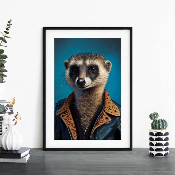 Meerkat In A Leather Jacket Print Wall Art A4 A3 A2 A1