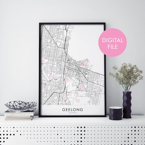 Geelong Victoria Australia City Map Street Plan Minimalist Print