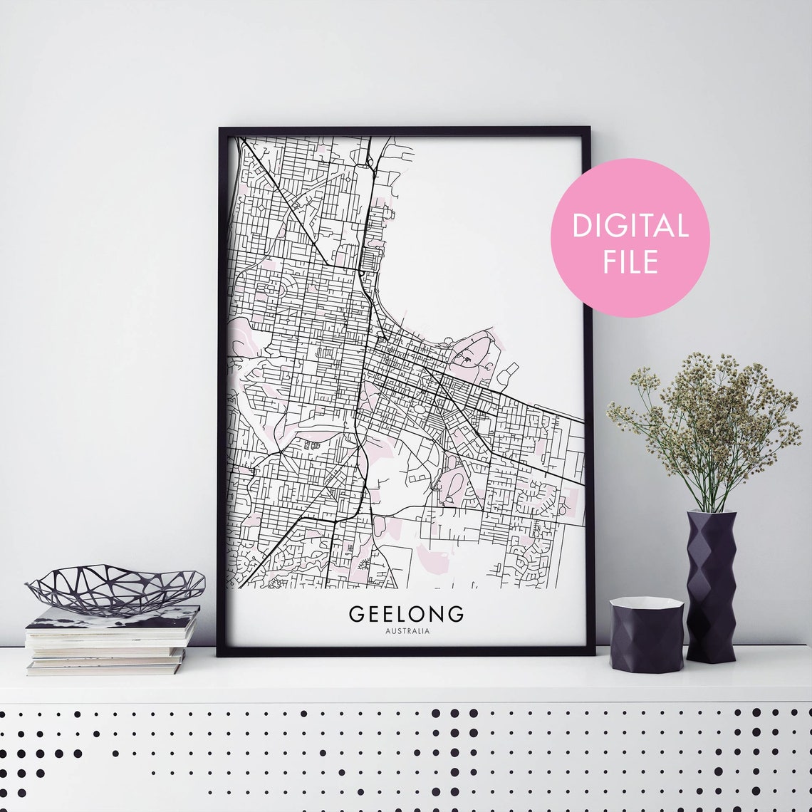 Geelong Victoria Australia City Map Street Plan Minimalist Print