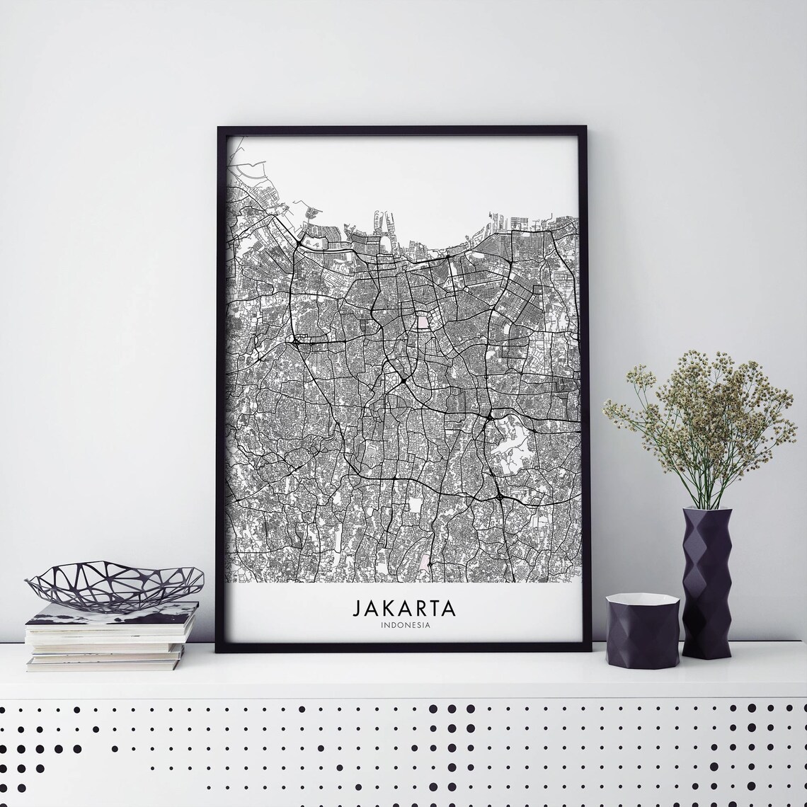 Jakarta Indonesia City Street Map Bold Black On White Travel Poster