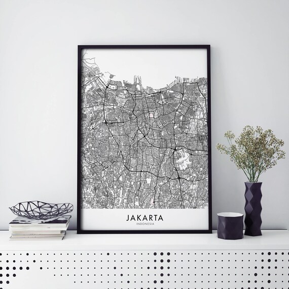 Jakarta Indonesia City Street Map Bold Black On White Travel Poster