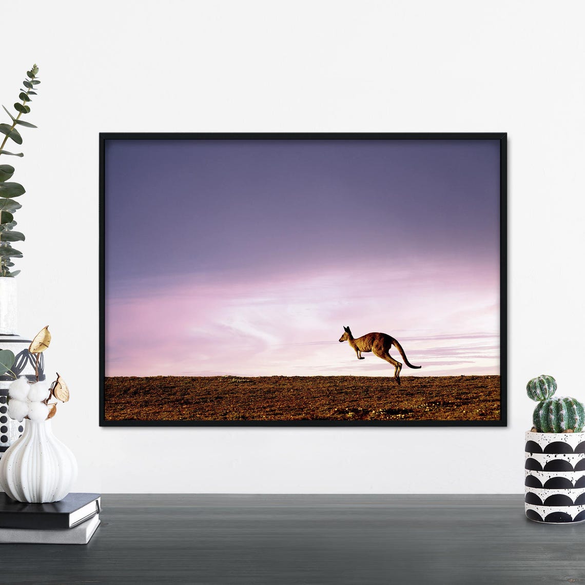 Kangaroo Jumping at Sunset Australian Outback Wildlife Photo Poster