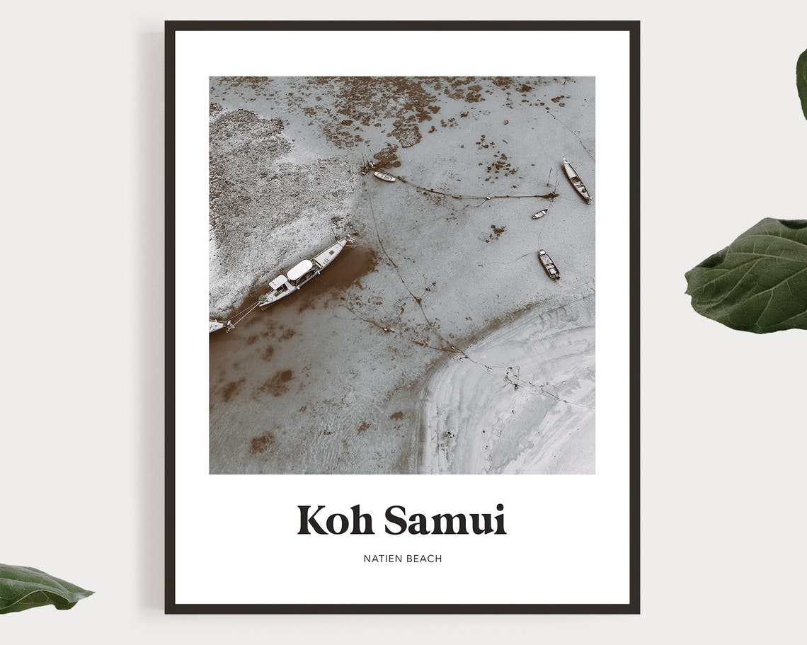 Koh Samui Natien Beach Thailand Black White Aerial Photo Poster