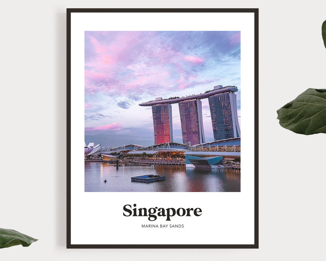 Singapore Marina Bay Sands Pink Sunset Skyline Photography Poster