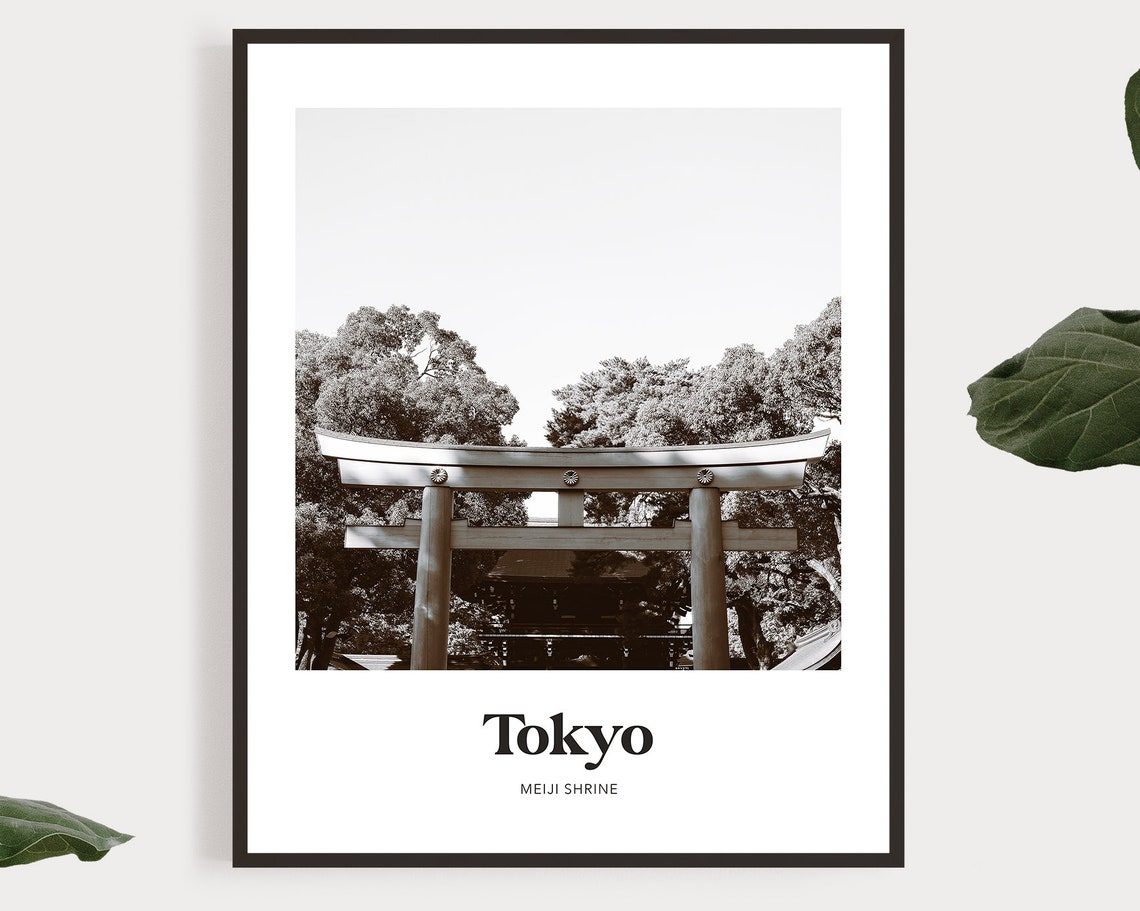 Tokyo Meiji Shrine Torii Gate Black and White Photography Poster