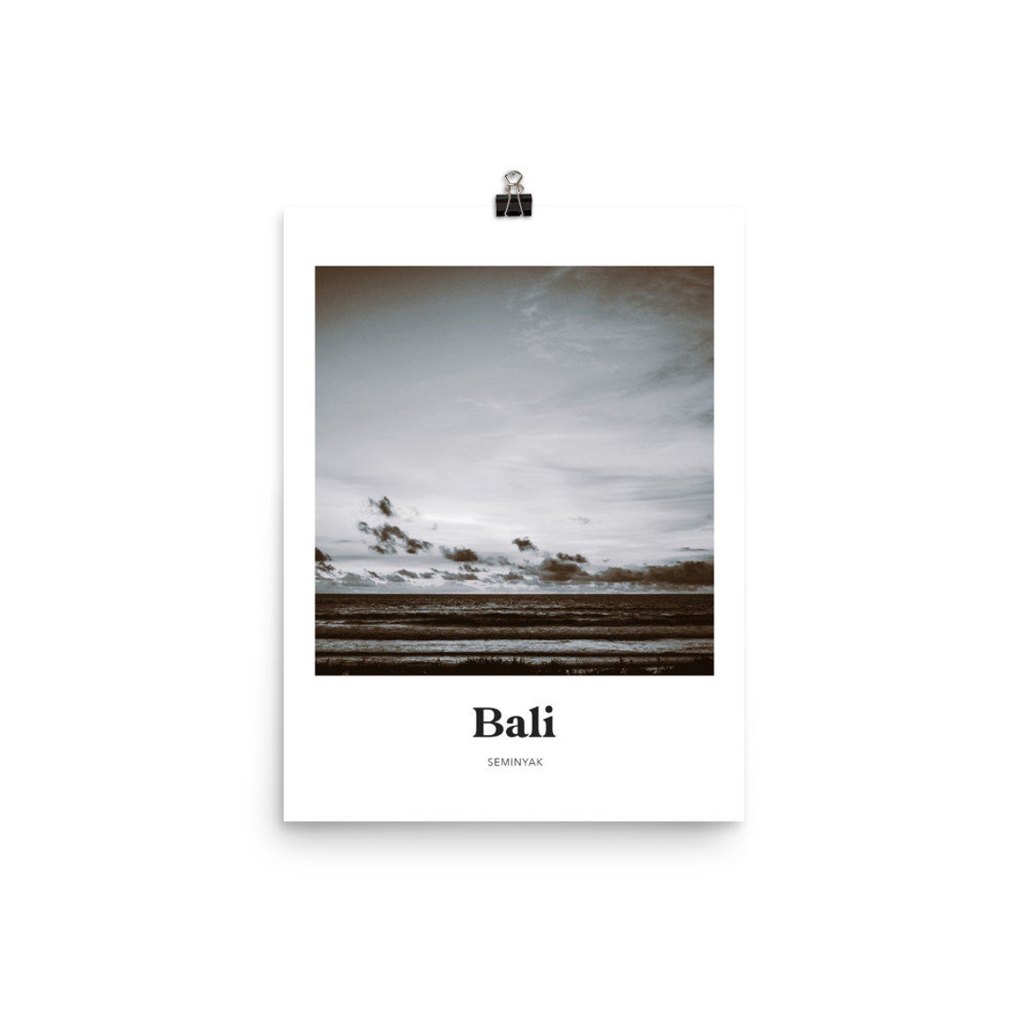 Bali Seminyak Black and White Sunset Ocean Waves Photo Poster - Image 2