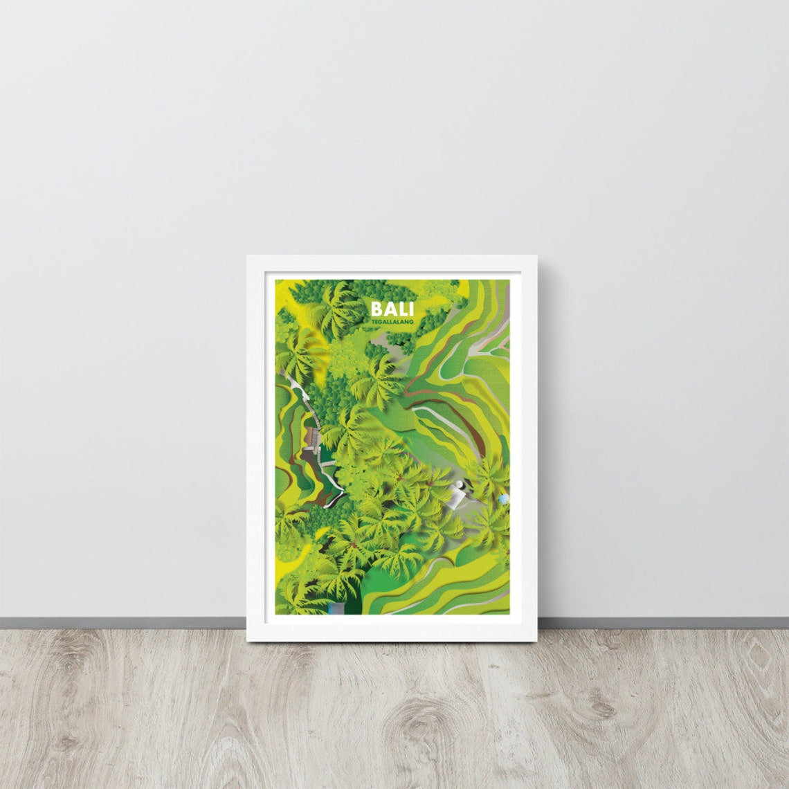 Bali Tegallalang Rice Terraces Aerial Jungle Illustration Poster - Image 3