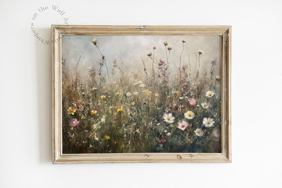 Muted Wildflower Landscape, Moody Floral Art Print