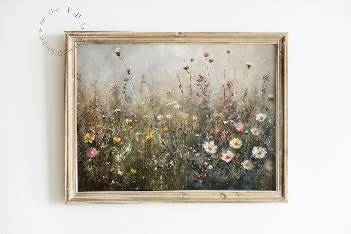 Muted Wildflower Landscape, Moody Floral Art Print