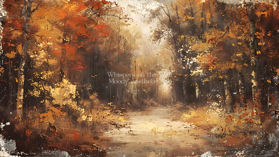 Misty Autumn Forest Path Soft Golden Fall Vintage Landscape Poster - Image 5
