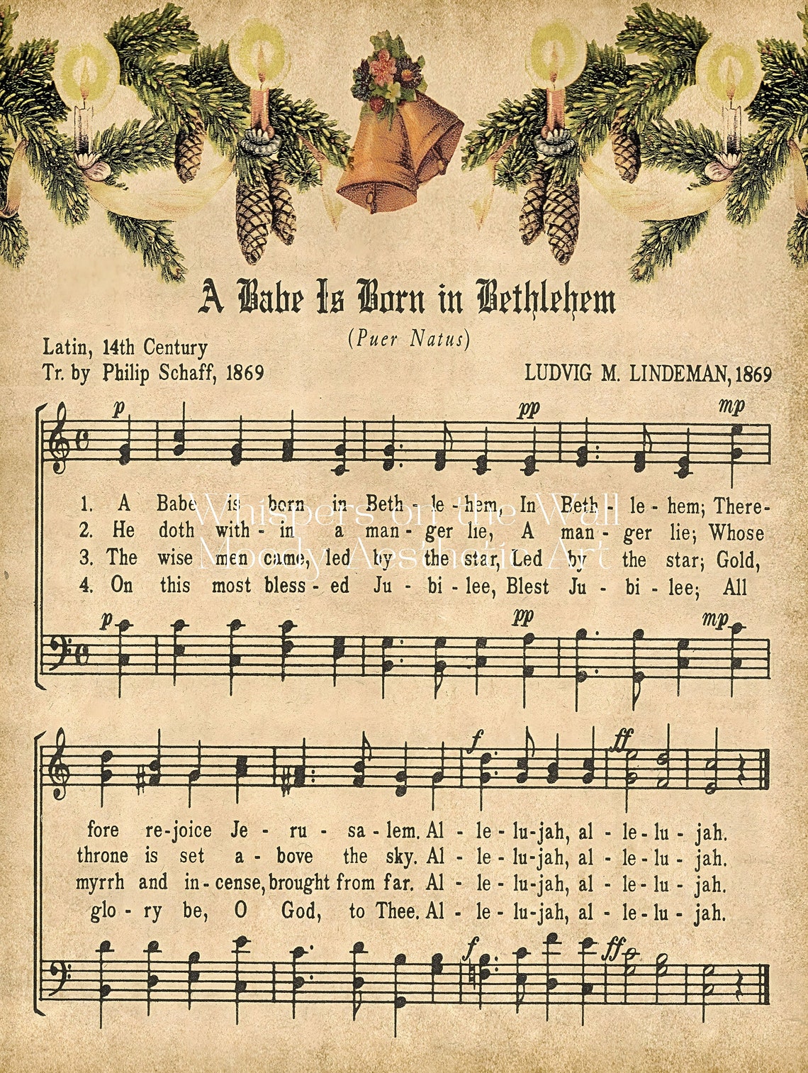 A Babe Is Born in Bethlehem Vintage Christmas Sheet Music Poster - Image 5