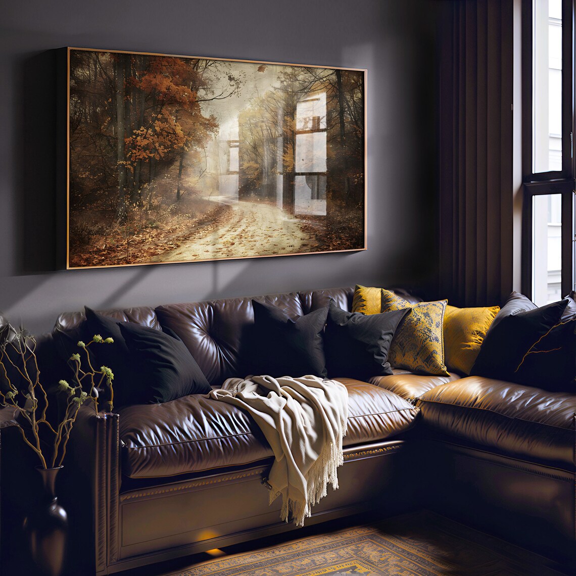 Vintage Fall Forest Landscape Art Print, Moody Autumn - Image 4