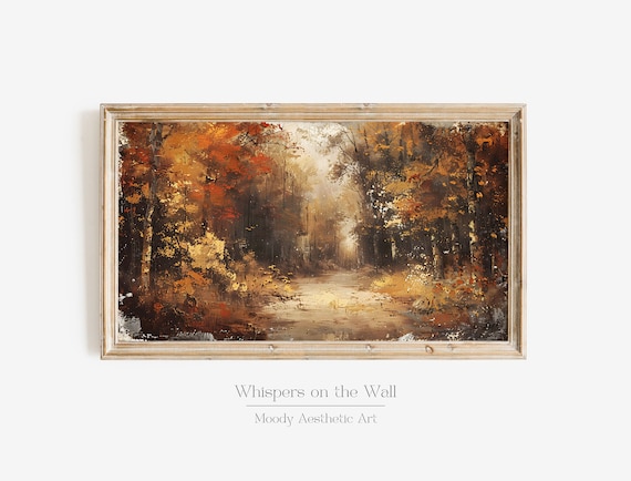 Vintage Autumn Frame Tv Art Moody Autumn Decor Rustic Landscape Painting Thanksgiving Instant Decor Forest Art