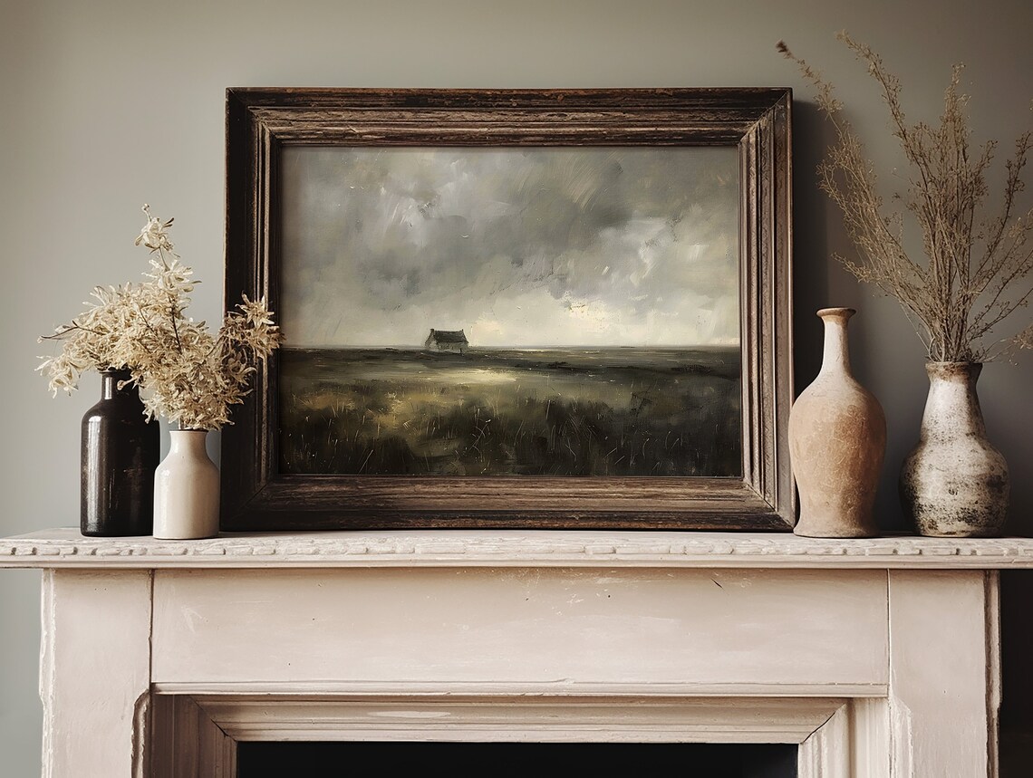Cottage Landscape Painting Moody Wall Art Dark Academia Decor Living Room Art Nature Wall Art Dark Art Print Vintage Art - Image 3