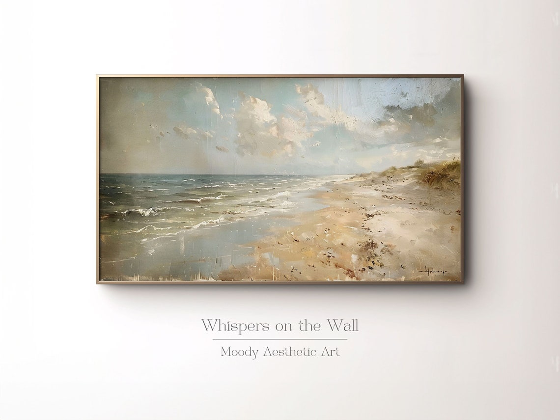 Vintage Beach Shoreline with Soft Waves Coastal Painting Poster - Image 2