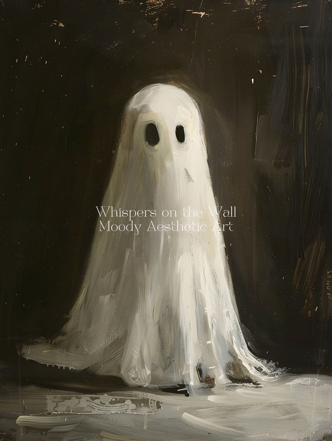 Cute Sheet Ghost in Dark Vintage Oil Painting Halloween Poster - Image 5