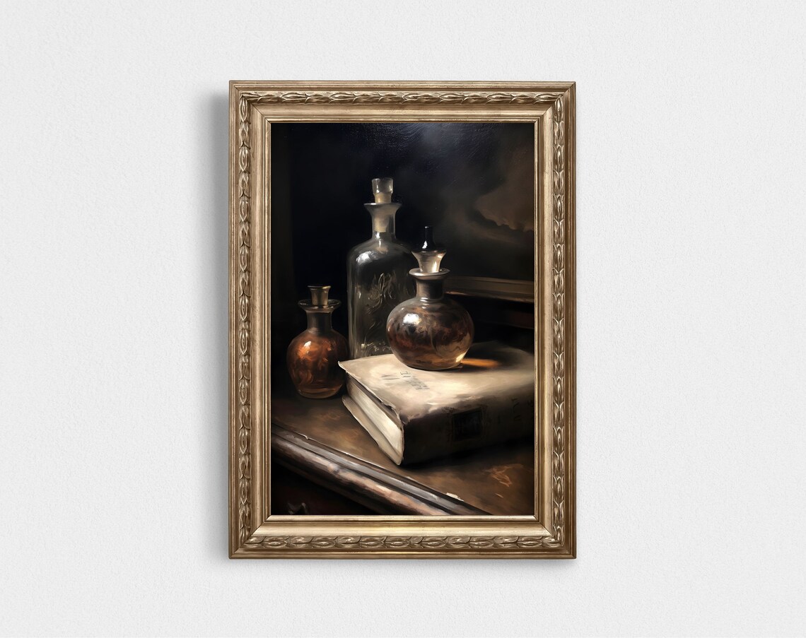Old Bottles Moody Antique Perfume Bottle Art Print - Image 3