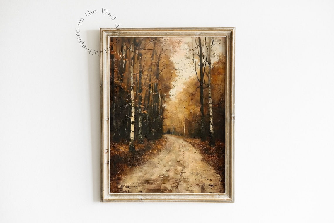 Autumn Birch Forest Golden Road Vintage Fall Landscape Oil Poster - Image 6